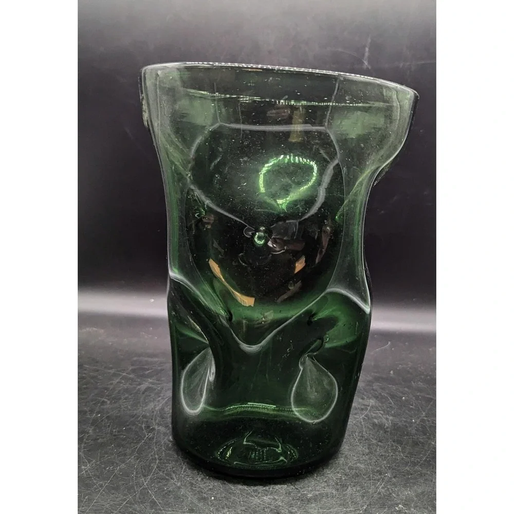 Vintage MCM Vintage Empoli Italy Hand Blown Dimpled‎ Emerald Green Glass Vase